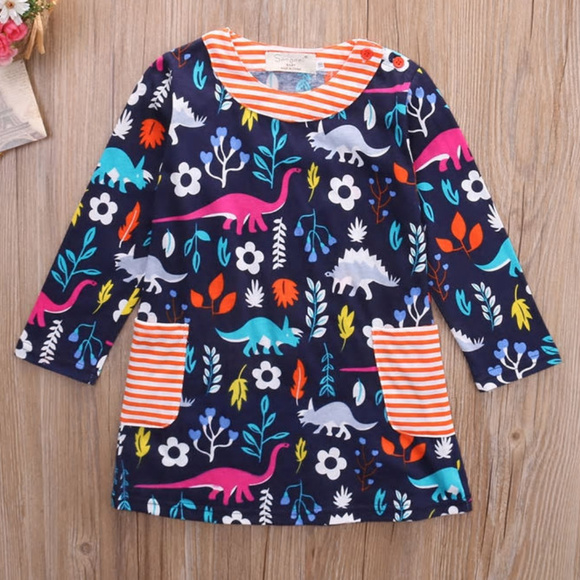 Other - Dinosaur Long Sleeve Blue Girls Dress